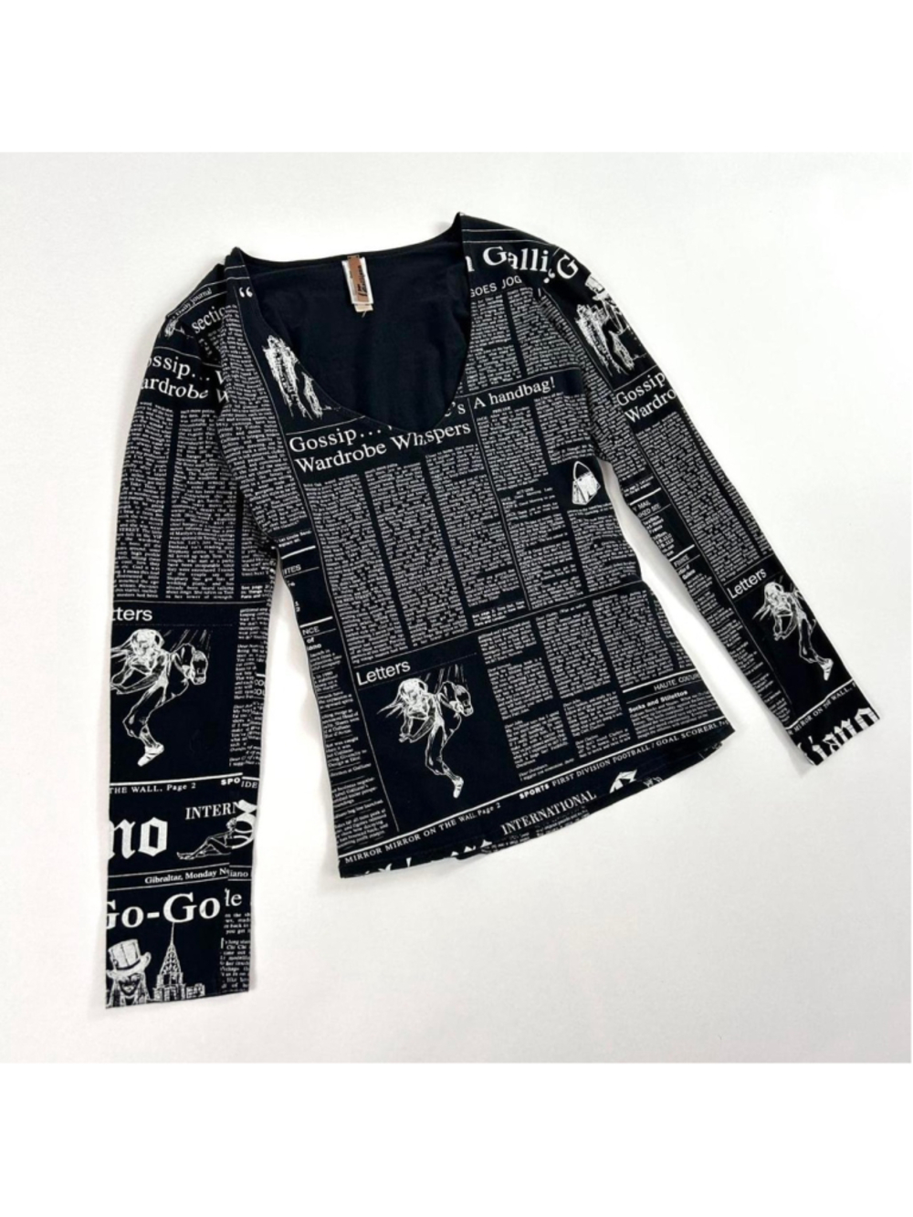 John Galliano 'Gazette' print vintage black long sleeve top
